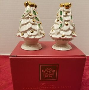 Lenox Holiday Christmas Tree Salt & Pepper Shakers - White and Gold